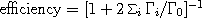 \text{efficiency} = [ 1 + 2 \sum_i \Gamma_i/\Gamma_0 ]^{-1}